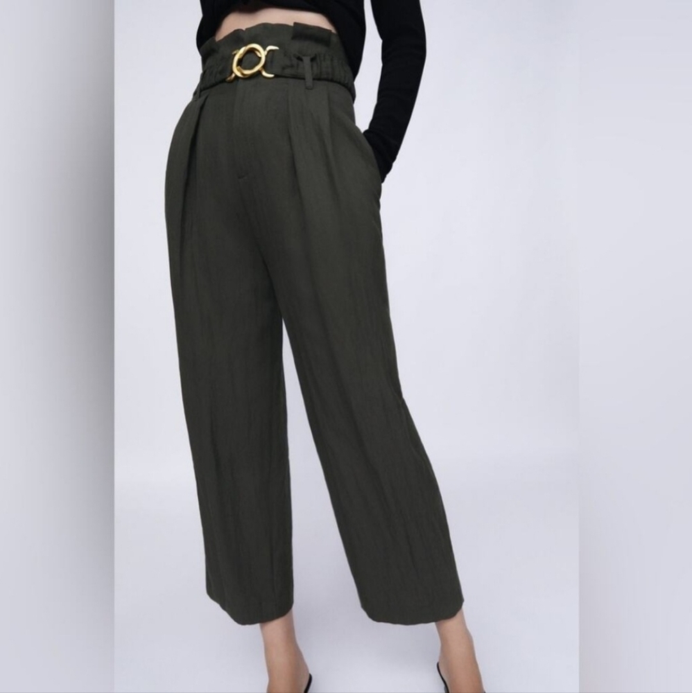 Zara High-Waisted Pleated Paperbag Pants